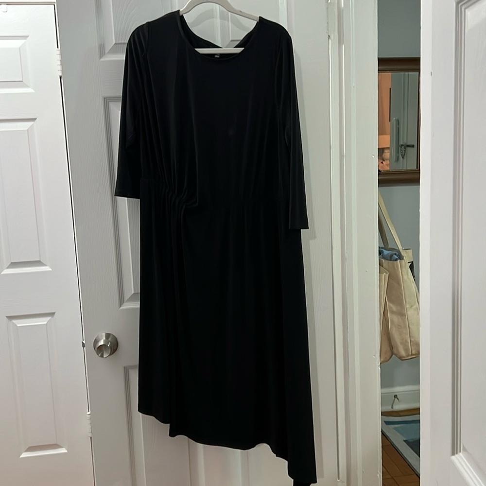 Black 3/4 Sleeve Asymmetrical Midi Dress NWT